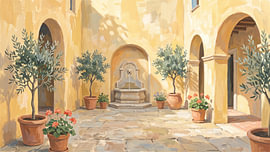 Golden Courtyard With Olive Trees by Daan Dirk