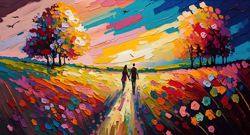 Couple dans un champ de fleurs