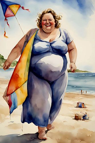 Cosy lady flying a kite