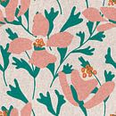 Retro botanische abstracte bloemen en bladeren in roze, groen en oranje van Dina Dankers thumbnail