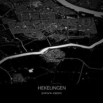 Black-and-white map of Hekelingen, South Holland. by Rezona