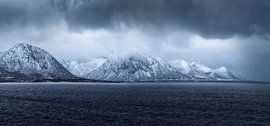 Snowy Mountains Embrace the Calm Waters of Fiskebol in Lofoten,  by PhotoCluster