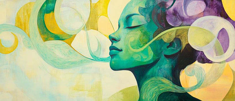 Portrait vert d'une femme qui rêve par Poster Art Shop