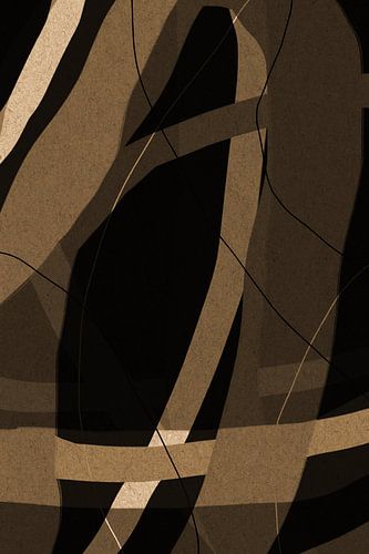 Tableau rétro moderne abstrait et minimaliste en brun, beige et noir V