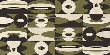 Geometria retrò. Style Bauhaus abstrait industriel en vert pastel, beige, noir I sur Dina Dankers