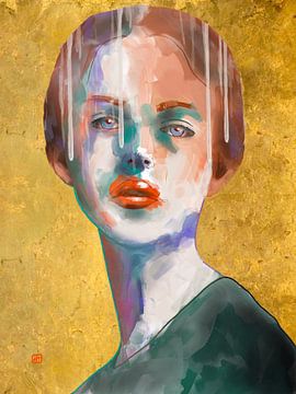 Golden girl, Op Gustav Klimt geïnspireerd. van Hella Maas