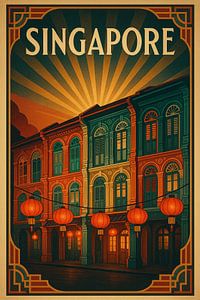 Singapur Chinatown Vintage Poster - Peranakan Shophouse Architektur Kunst