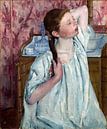 meisje haar, haar arrangerend, Mary Cassatt van Liszt Collection thumbnail