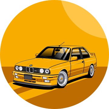 Kunstauto BMW E30 M3 geel van D.Crativeart