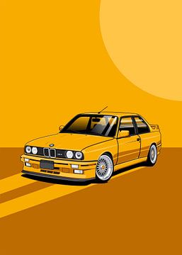 Kunstauto BMW E30 M3 geel van D.Crativeart