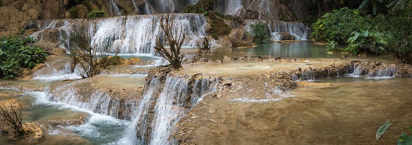 Panoramic photo of the Kuang Si Waterfall, Laos by Rietje Bulthuis