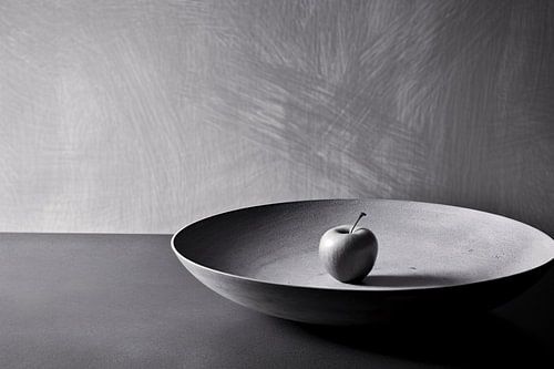 Zwart-witte foto van appel in schaal
