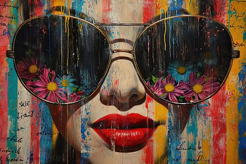 Portrait moderne de la femme - Lunettes de soleil florales