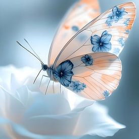 Delft Blue Butterfly on Rose 2 by Studio Ypie