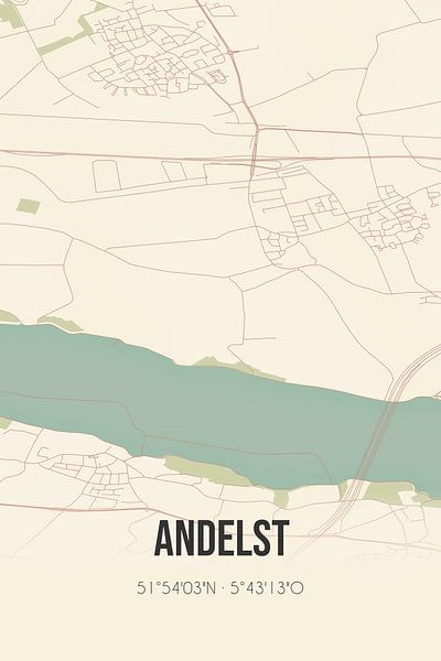 Carte ancienne d'Andelst (Gueldre) par Affiches de lieux
