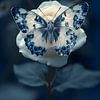 Delfts Blauwe Vlinder op Roos 1 van Studio Ypie