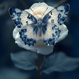 Delft Blue Butterfly on Rose 1 by Studio Ypie