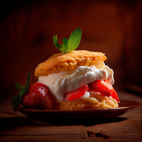 Strawberry pastry with whipped cream