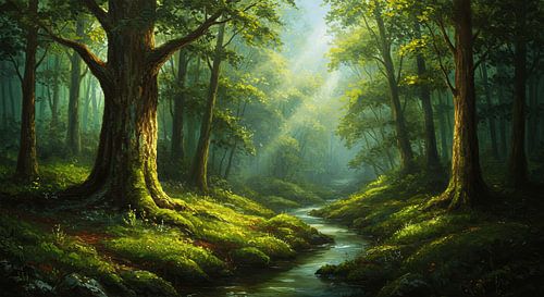 Forêt mystique, peinture à l'huile, œuvre d'art photo réaliste