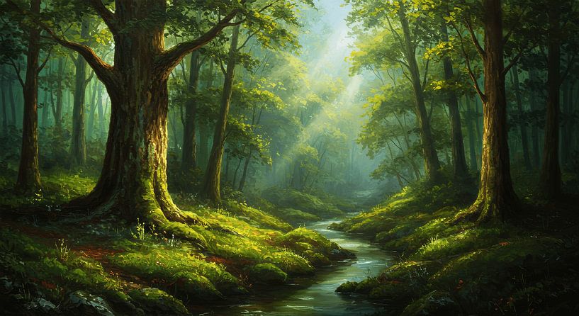 Mystischer Wald Ölgemälde, fotorealistisches Kunstwerk von Kimita Jennaira