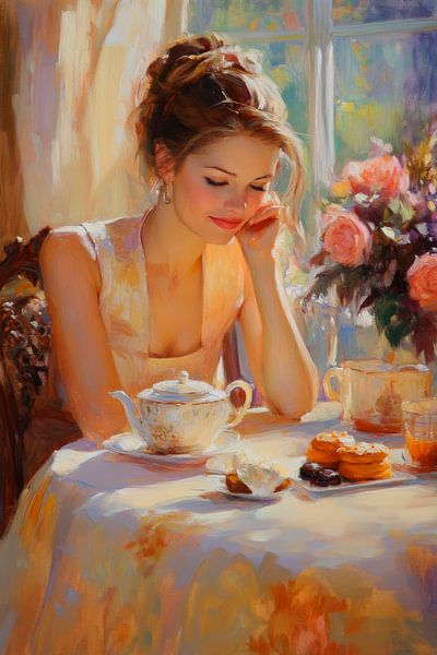 Teezeit mit Blumen von Poster Art Shop