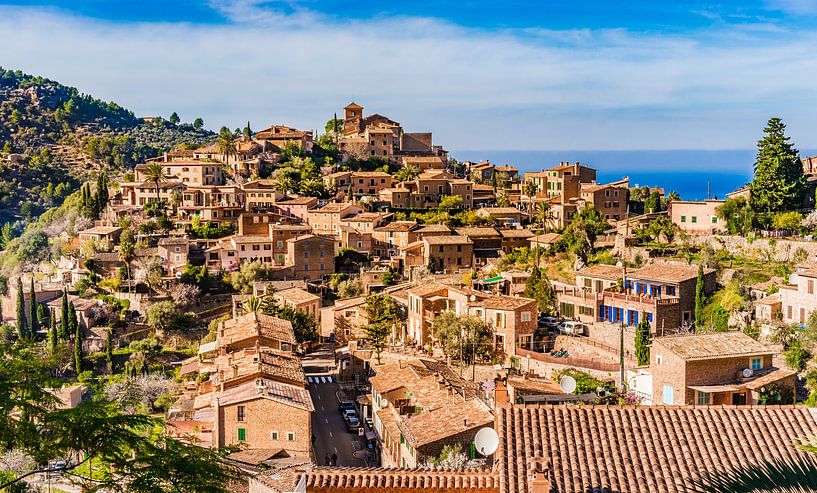 Spain Mallorca, view of the historic village of Deia with beautiful mediterranean landscape by Alex Winter