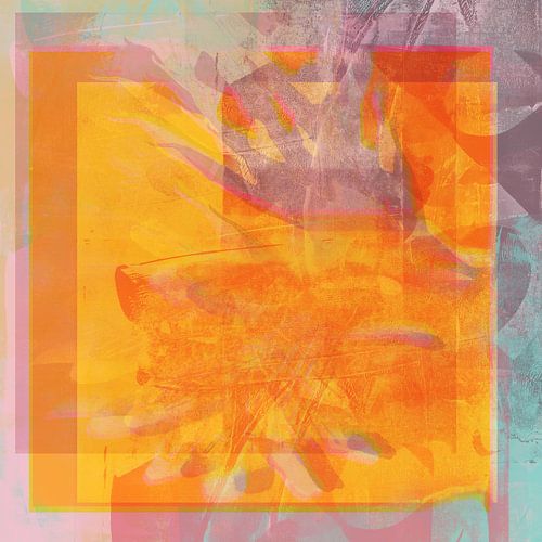 Abstracte organische vormen in pastel en neonkleuren. Gouden herinneringen.