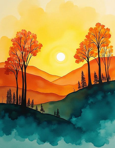 Lever de soleil sur les collines d'automne : Un paysage vibrant par Artistic