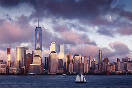 Lower Manhattan Skyline and moon rising at Blue Hour, NYC, USA by PhotoCluster