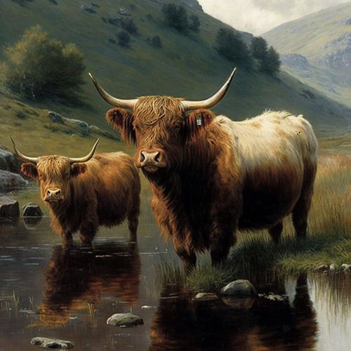 One with Nature Scottish Highland Cattle by Poster Art Shop