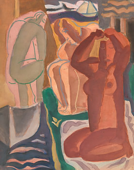 Deux baigneuses et un personnage de dos