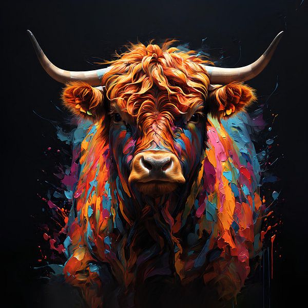 Magnifique peinture acrylique : vache moderne aux couleurs vives par nir design