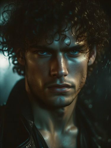Shadows of obsession – intens mannenportret met blauwe ogen