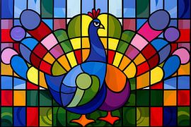 Kleurrijk abstract pauwen schilderij op glas van Art & Soul Creations