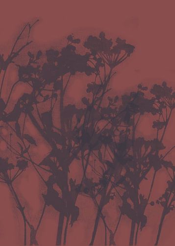 Abstracte botanische kunst. Wilde bloemen in taupe op warm bruin.