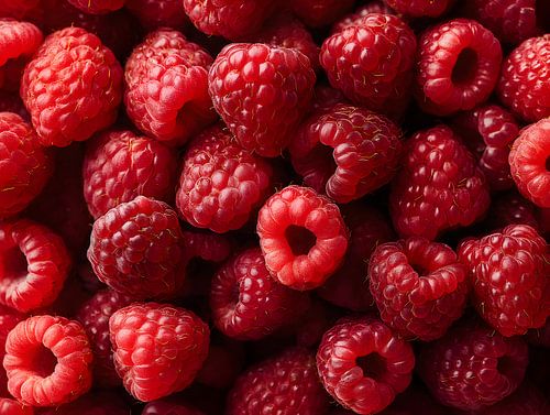 Bright red raspberries in a fresh close-up