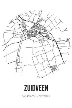 Zuidveen (Overijssel) | Karte | Schwarz und Weiß von Rezona