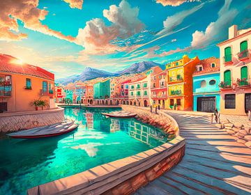 Spain village with painting by Mustafa Kurnaz