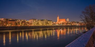 View across the Elbe towards Magdeburg at night by t.ART