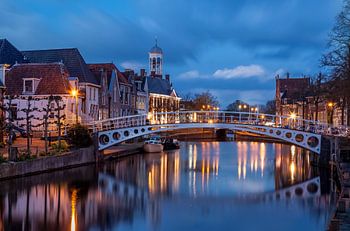 Meat market Dokkum with view of town hall with turret