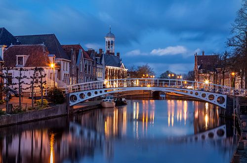 Meat market Dokkum with view of town hall with turret