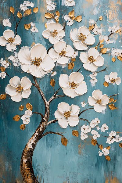 Eleganter Baum mit weißen Blüten von Art & Soul Creations