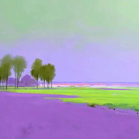 Lila Feld und schlanke Bäume von Kunst Laune