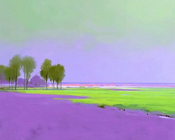 Purple Field and Slender Trees by Art Whims