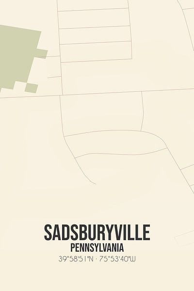 Vintage Landkaart Van Sadsburyville (Pennsylvania), USA. Van ...