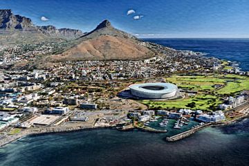 Kapstadt - Stadion und Signal Hill von oben (Fotogemälde)