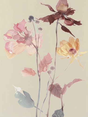 Veldbloemen in pastelkleuren van Japandi Art Studio