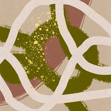 Abstrakte geometrische organische Formen und Linien in Rosa, Grün und Gold. von Dina Dankers