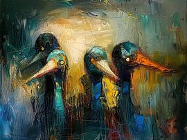 Abstrakte Vögel Modern | Frühling von Abstraktes Gemälde