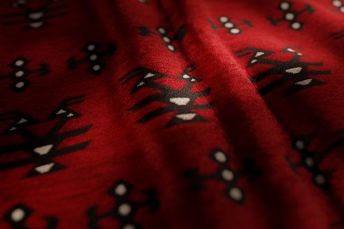 Gros plan sur un tapis albanais froissé aux motifs traditionnels sur Besa Art